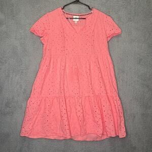 Knox Rose womens Large short sleeve dress pink eyelet tiered spring trapeze
